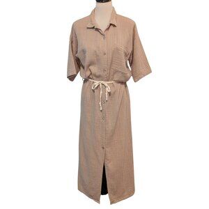 Maurie & Eve Womens Size US 2 Tan Brown 100% Gauzy Cotton Tie S/S Shirt Dress